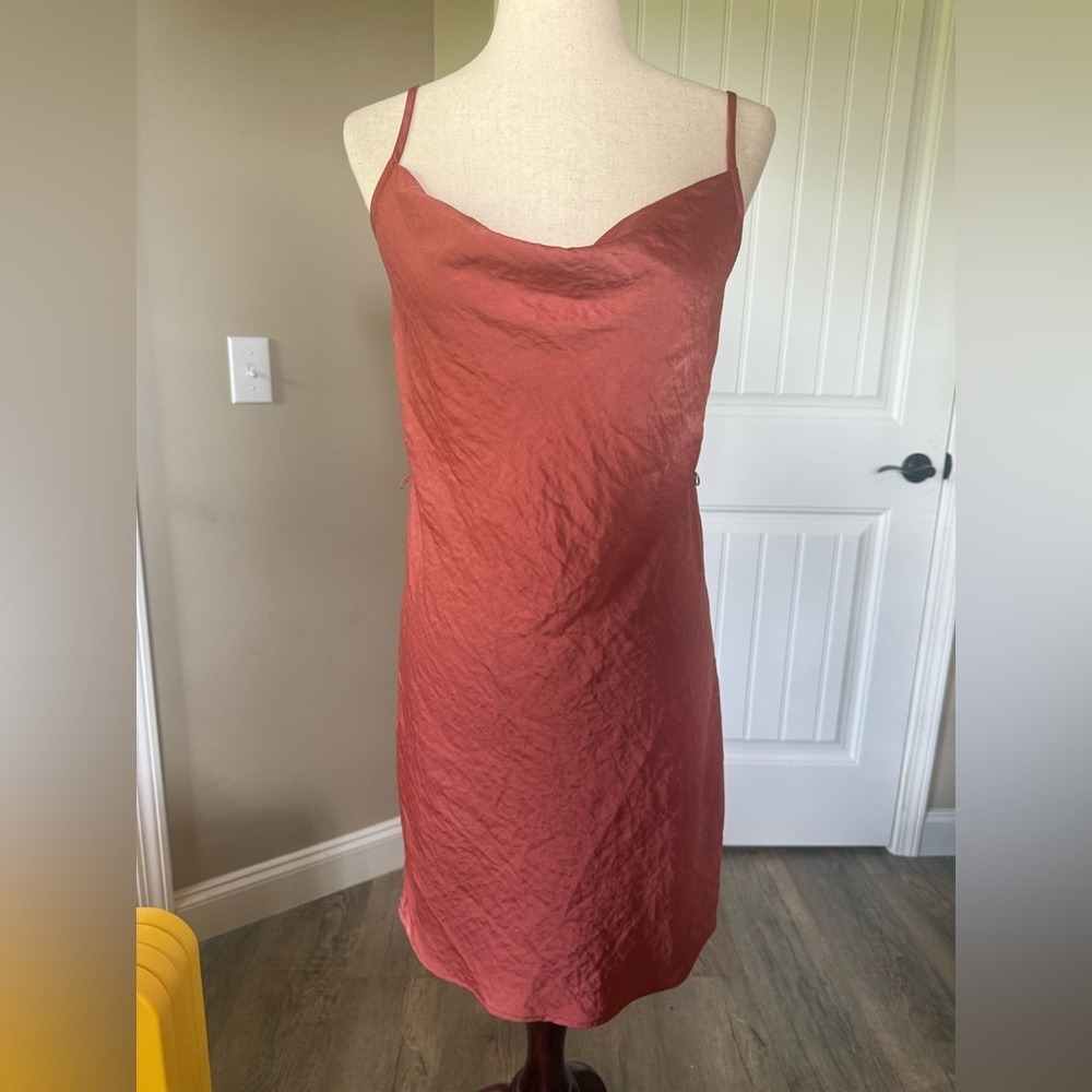 maurices womens rust orange satin cowl neck slip midi dress size small